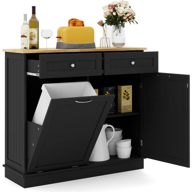 Kitchen Tilt Out Trash Cabinet with 70L Hidden Garbage Holder-Black