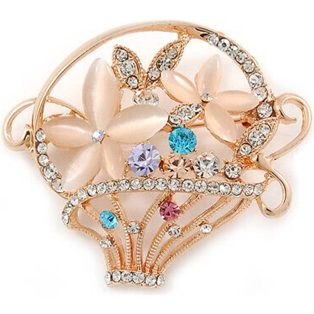 Gold plated basket with crystal flowers brooch - 50mm l