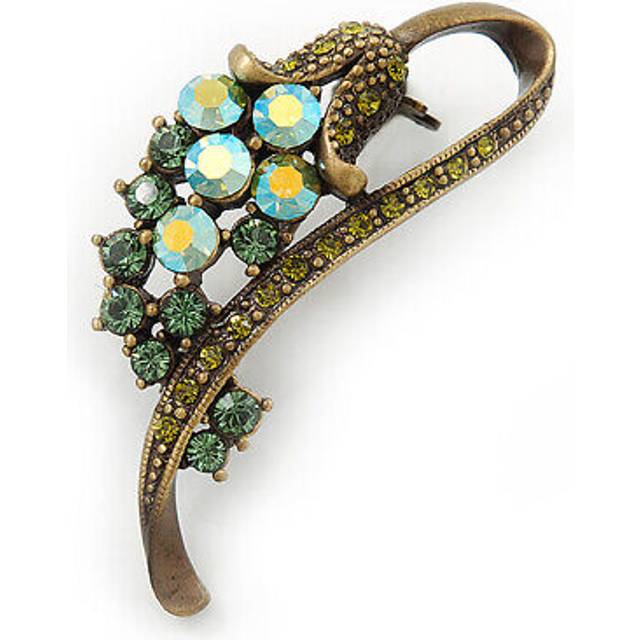 Vintage inspired ab, green austrian crystal 'grapes' brooch in bronze tone -