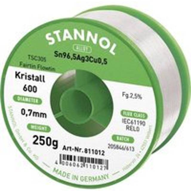 Stannol Kristall 600 Fairtin Lödtenn, blyfri Blyfri Sn96,5Ag3Cu0,5 250 g 0.7 mm