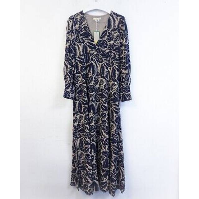 Boden blouson sleeve maxi tea dress uk 8p navy abstract garden v-neck d0400