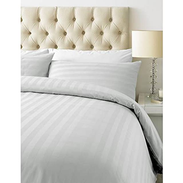 Luxurious 800 Thread Count Cotton Rich Satin Stripe Duvet Bed Cover with Housewife Pillowcases | 800 TC Hotel Striped Bedding (King/White)