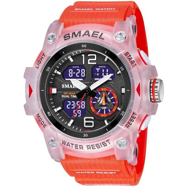 (red) Smael Military Watch Quartz Wristwatches Sport 50m Waterproof Alarm Clock Light Analog Digital Male Clocks 8007 Mens Watches Digital - Red