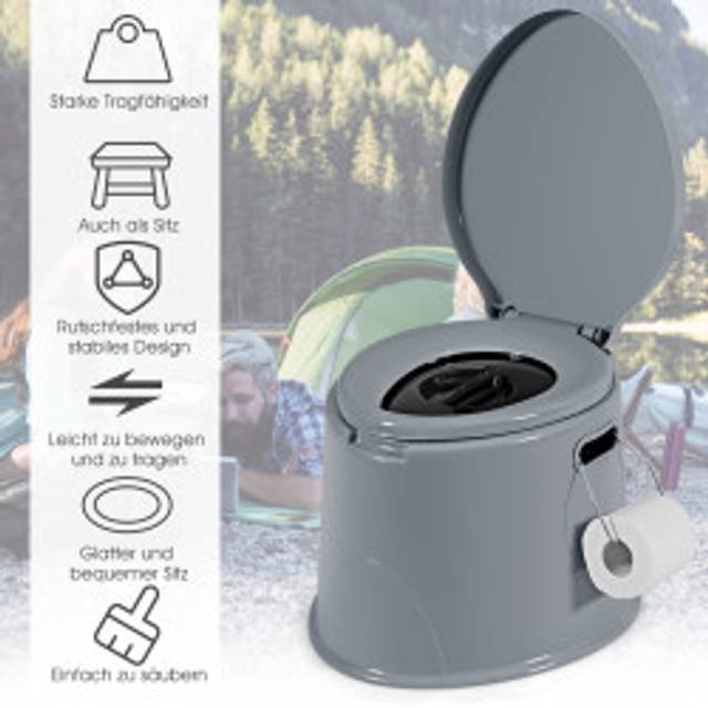 Campingtoalett bärbar resetoalett mobil toalett med löstagbar hink-insats grå