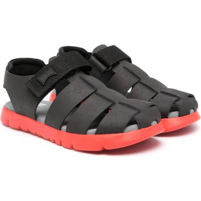 Camper Kids - Oruga logo-appliqué cage sandals - kids - Leather/Recycled Polyester/Recycled Polyester/Polyethylene vinyl acetate (PEVA) - 25 - Black