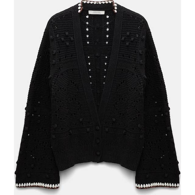 V-neck cardigan with crochet trim - black (XL)