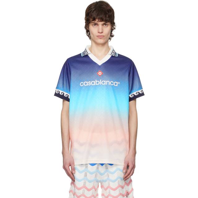 Casablanca Blue Jacquard Gradient Football Polo - BLUE GRADIENT - L