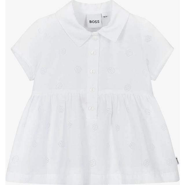 Boss Girls White Double B Monogram Dress - 12 month