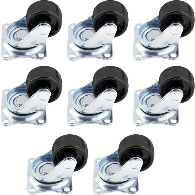 TEMU 8pcs Heavy Duty Swivel Caster Wheels, 1-inch Diameter With Rubber Base, Polished , Rectangle Top Plate & Bearing - Ideal For Furniture & Hardware, 25mm