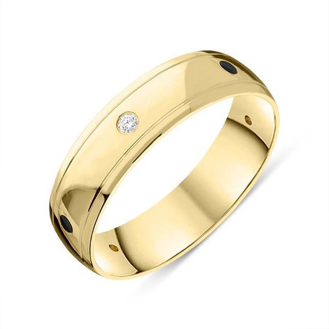 18ct Yellow Gold Whitby Jet Diamond 6mm Wedding Band Ring