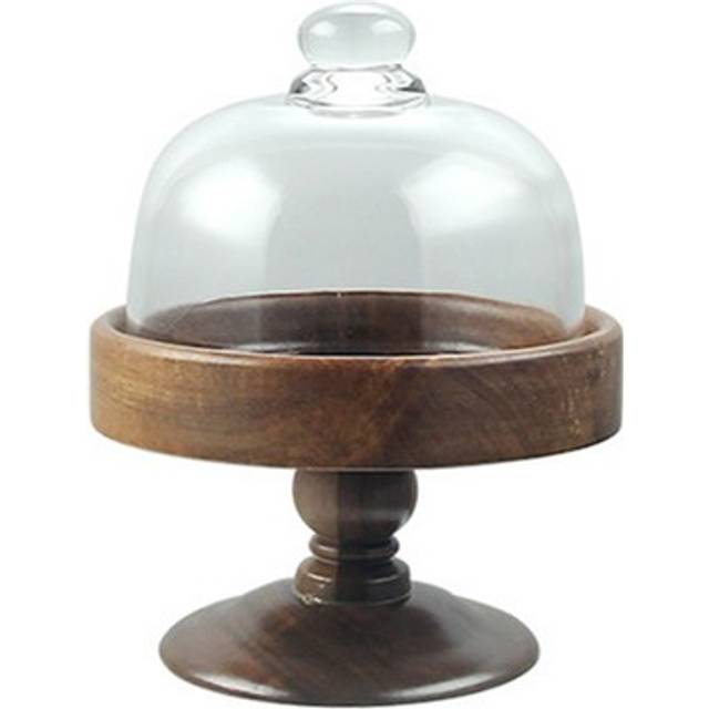Elegant high foot cake stand with glass cover - wood and glass dessert4493