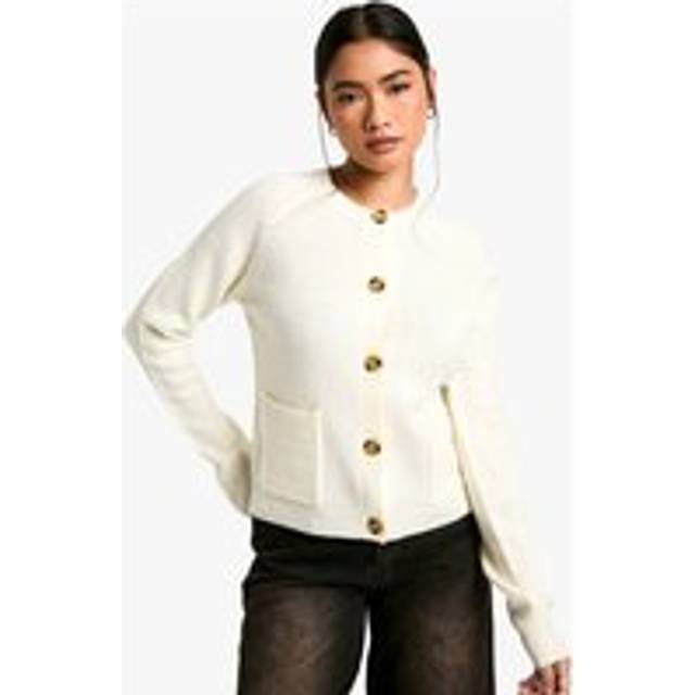 Womens Soft Knit Boxy Cardigan With Pockets - Tan - L