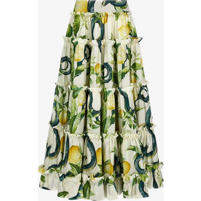 Roberto Cavalli Pleated Lemon Print Skirt - Female Skirts Ivory