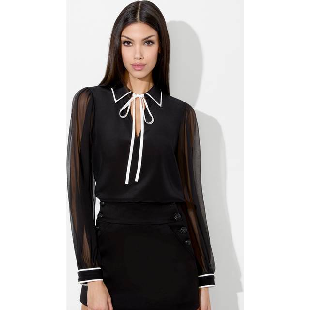 Roanne Tie-Front Blouse - BLACK/OFF WHITE - Medium