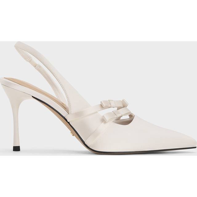 Charles & Keith - Jessy Recycled Polyester Bow Slingback Pumps - White - UK 5