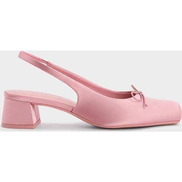 Charles & Keith - Satin Bow Square-Toe Slingback Pumps - Pink - UK 6