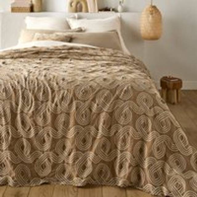 Belby Embroidered 100% Cotton Bedspread - Ecru/Glazed Brown - 230X250CM