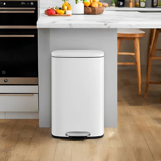 50 L Kitchen Bin, Rubbish Bin, Stainless Steel Trash Bin, Soft Close, White