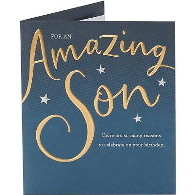 UK Greetings | Birthday Card for Son | Happy Birthday Gifts | Him, Boys, Men | Gold & Blue Design | With Envelope | 165 x 190 mm