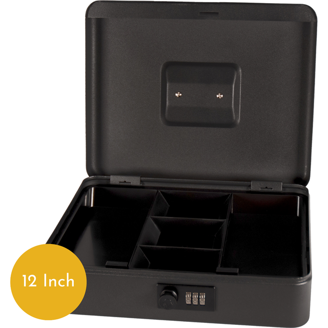 Cathedral 12 inch Steel Cash Box with Combination Lock, Black
