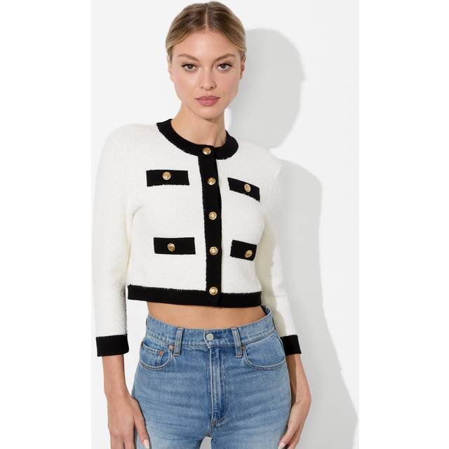 Claira Cropped Cardigan - SOFT WHITE/BLACK - Large