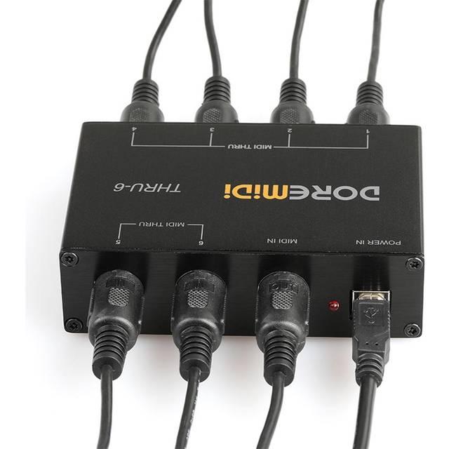 DOREMiDi MIDI Box 1-in 6-out MIDI Splitter Converter Host Box Plug and Play Compatible with All black