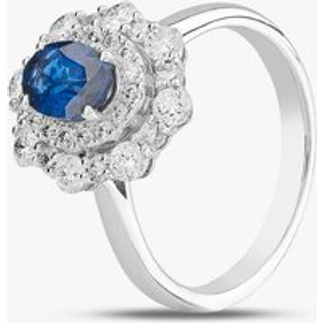 18ct White Gold 0.91ct Oval Cut Sapphire & 0.82ct Brilliant Cut Diamond Double Halo Ring 1518173 18KW M - Silver