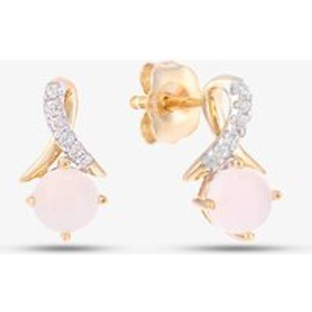 9ct Yellow Gold Round Opal & Diamond Crossover Stud Earrings PE05560YOP