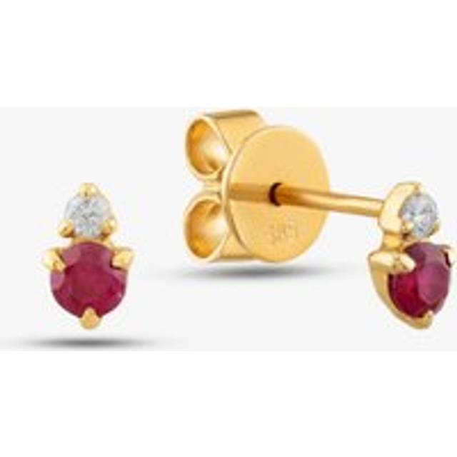 14ct Yellow Gold Brilliant Cut Ruby & Diamond Stud Earrings E39074KY14RB (X2) - Red