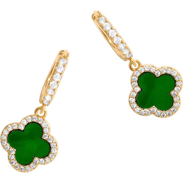 Jon Richard Gold Plated Malachite Clover Earrings, Gold, Women