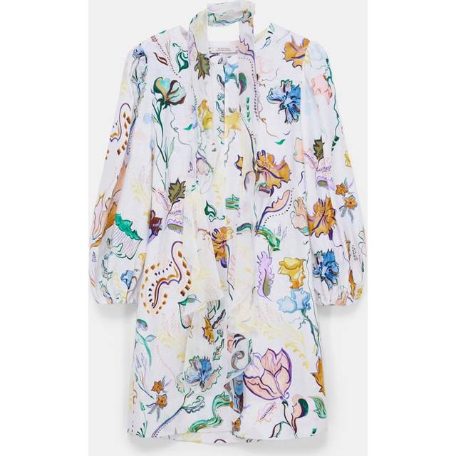 Printed linen shift dress - white (S)