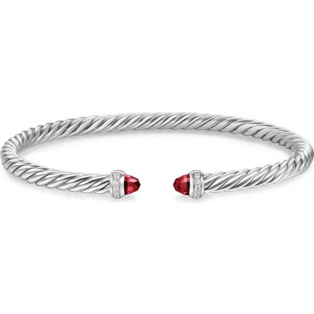 David Yurman - sterling silver Cablespira garnet and diamond bracelet (4mm) - women - Sterling Silver/Garnet - S