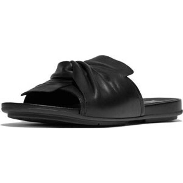 FitFlop Gracie Soft-twist Leather Slides - All Black, Black, Size 5, Women