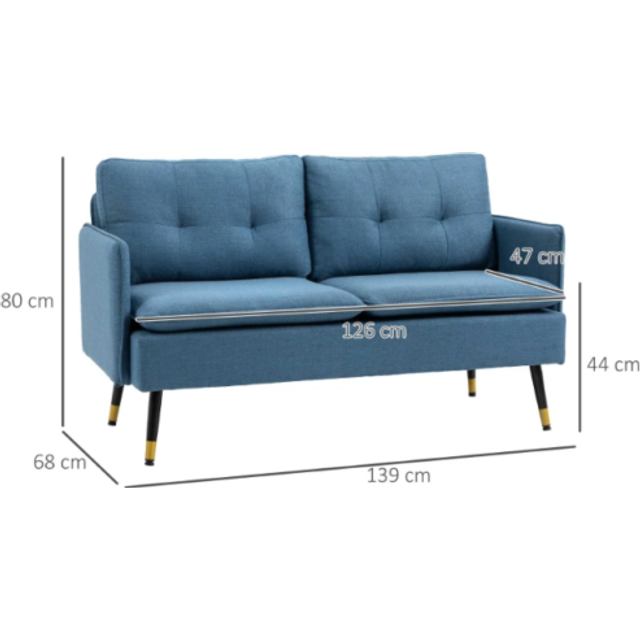 Homcom modern upholstered two seater sofa for bedroom living room dark blue
