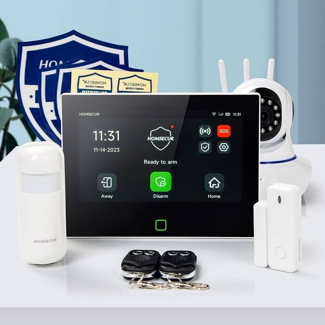 Homsecur wireless wifi 4g gsm lcd home house 7" alarm system+wireless ip camera