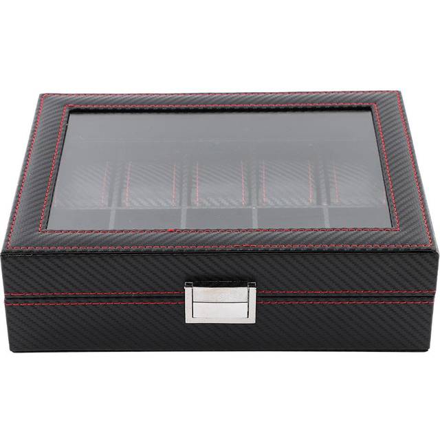 10Slot Watch Box Travel Carbon Fiber Case Jewelry Display Storage Collector Organizer black
