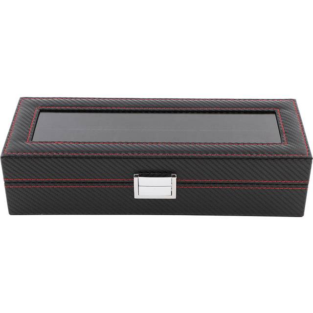 6 Slot Watch Box Travel Carbon Fiber Case Jewelry Display Storage Collector Organizer