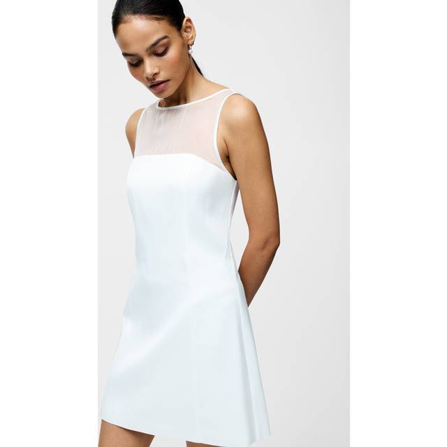 French Connection Carey Satin Slash Neck Chiffon Mini Dress, Summer White
