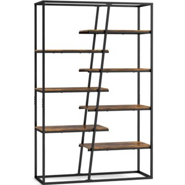 7-Tier Industrial Etagere Bookcase with Heavy-duty Metal Frame-Rustic Brown