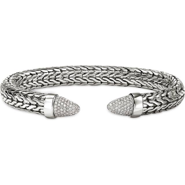 John Hardy Sterling Silver Spear Diamond Pave Flex Cuff Bracelet