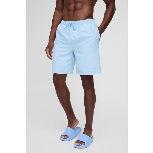 Branded Long Length Swim Short in Light Blue - M