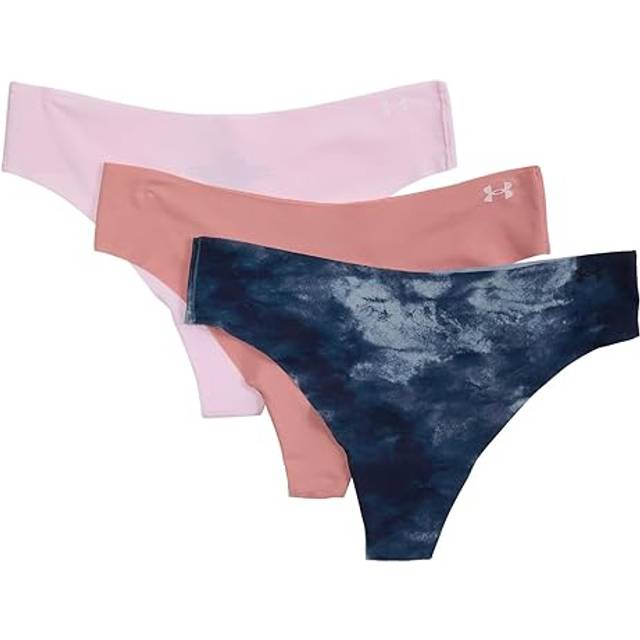 Under Armour Pure Stretch Printed Women's 3-Pack No Show Thong Downpour Gray / Prime Pink / Black L
