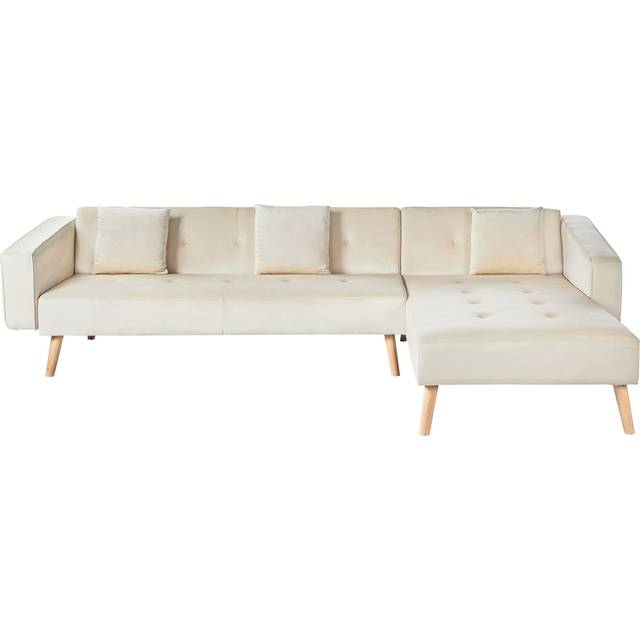 Beliani - Velvet Left Hand Corner Sofa Bed Light Beige Buttoned Sleeper Vadso