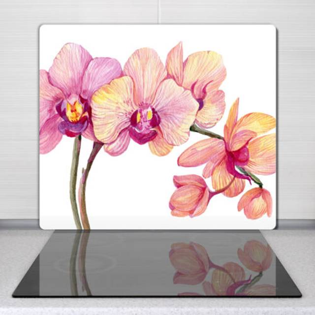Glass kitchen chopping board worktop saver painting flowers branch 60x52 cm
