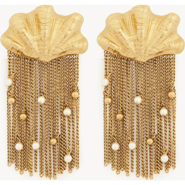 Chloé - Shells Fringed Gold-tone Faux Pearl Clip Earrings - One size