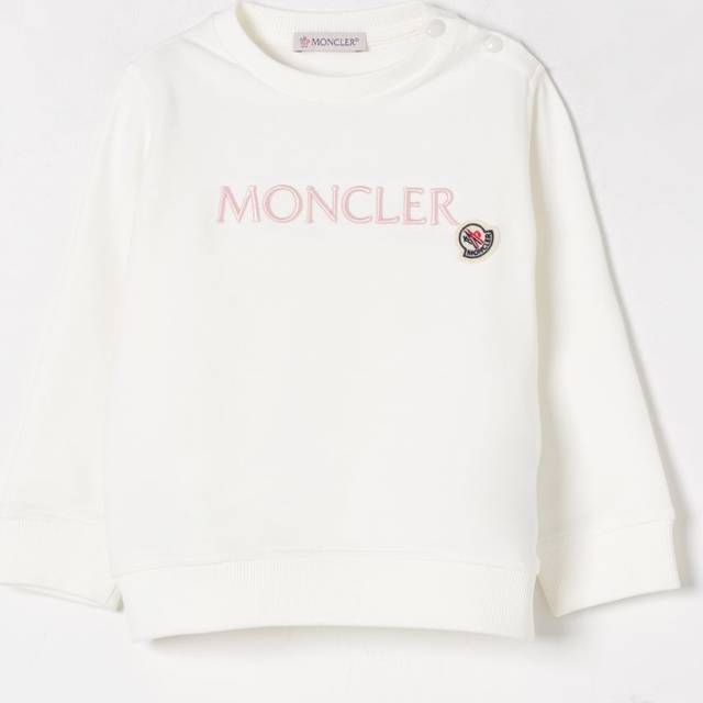 Moncler, Sweatshirts, unisex, White, 12 M, White Embroidered Logo Cotton Sweatshirt