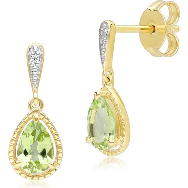 Classic Pear Peridot & Diamond Drop Earrings In 9ct Yellow Gold