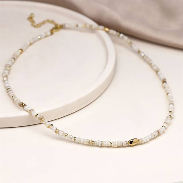 Pom Mixed Bead And Seed Pearl Necklace Gold