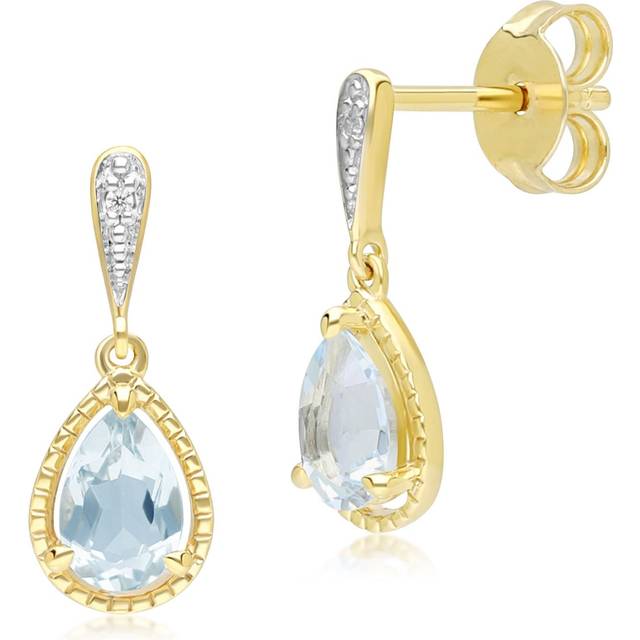 Classic Pear Aquamarine & Diamond Drop Earrings In 9ct Yellow Gold