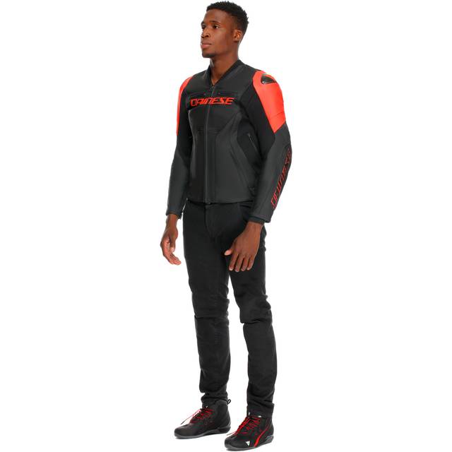 Dainese Racing 5 Motorcycle Leather Jacket, black-red, Size 46 for Men